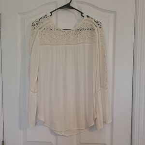 LOFT Cream Pleated Bib Collar Blouse